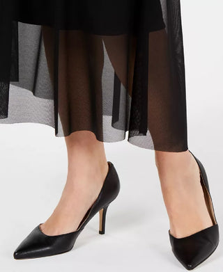 Alfani Women's Petite Mesh Midi Skirt Black Size Medium