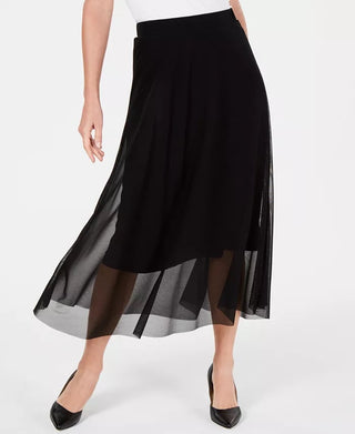 Alfani Women's Petite Mesh Midi Skirt Black Size Petite X-Large