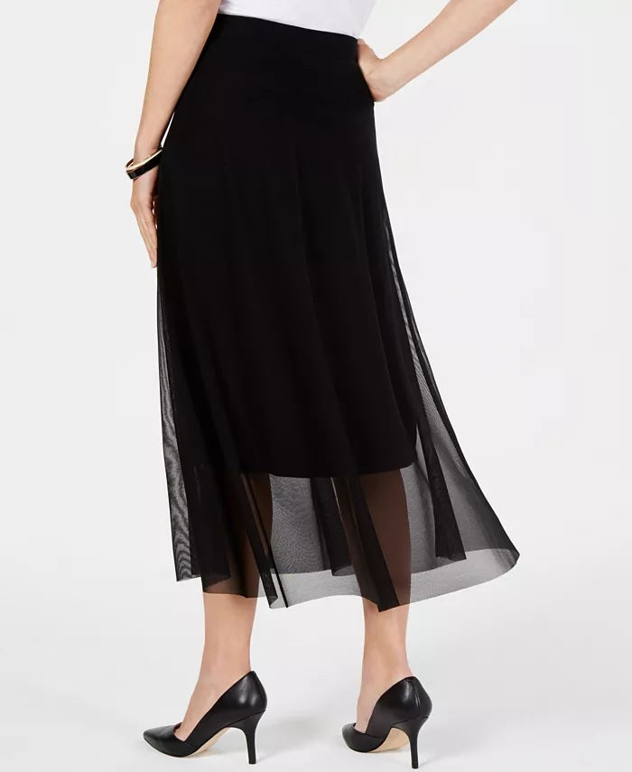 Alfani Women's Petite Mesh Midi Skirt Black Size Petite X-Large