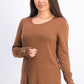 JM Collection Women's Button Cuff Crewneck Sweater Brown Size X-Large