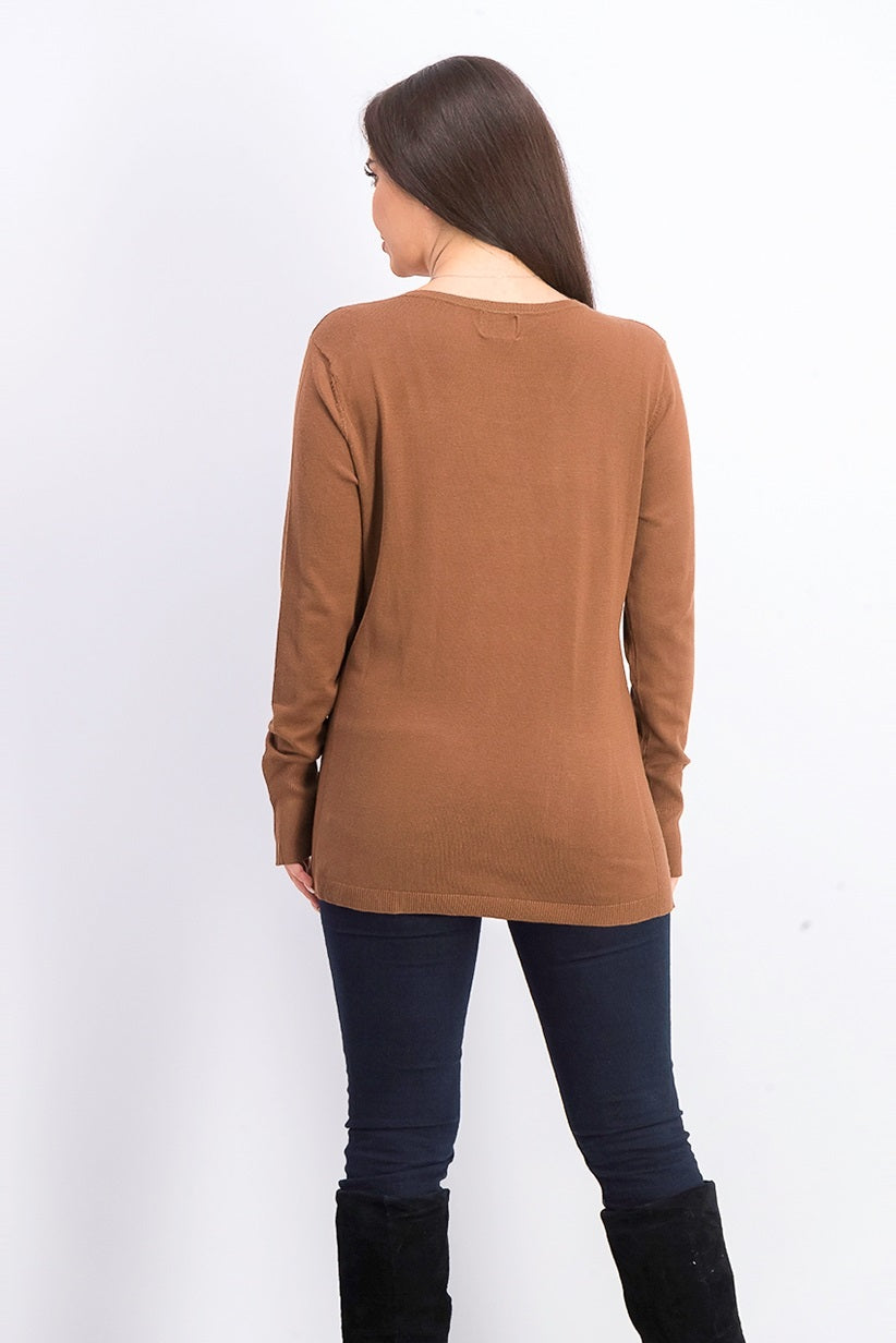 JM Collection Women's Button Cuff Crewneck Sweater Brown Size X-Large