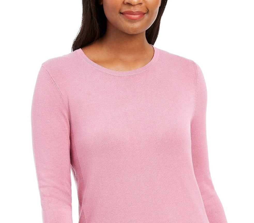 JM Women's Collection Button-Cuff Crewneck Sweater Med Pink Size XX Large