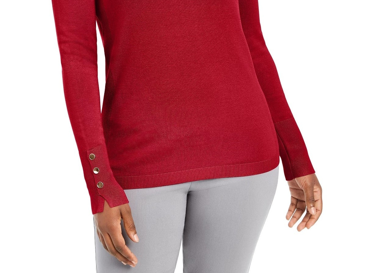 JM Women's Collection Button-Cuff Crewneck Sweater Red Size XX Large