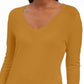 JM Women's Collection Embellished-Sleeve V-Neck Sweater Gold Size Large