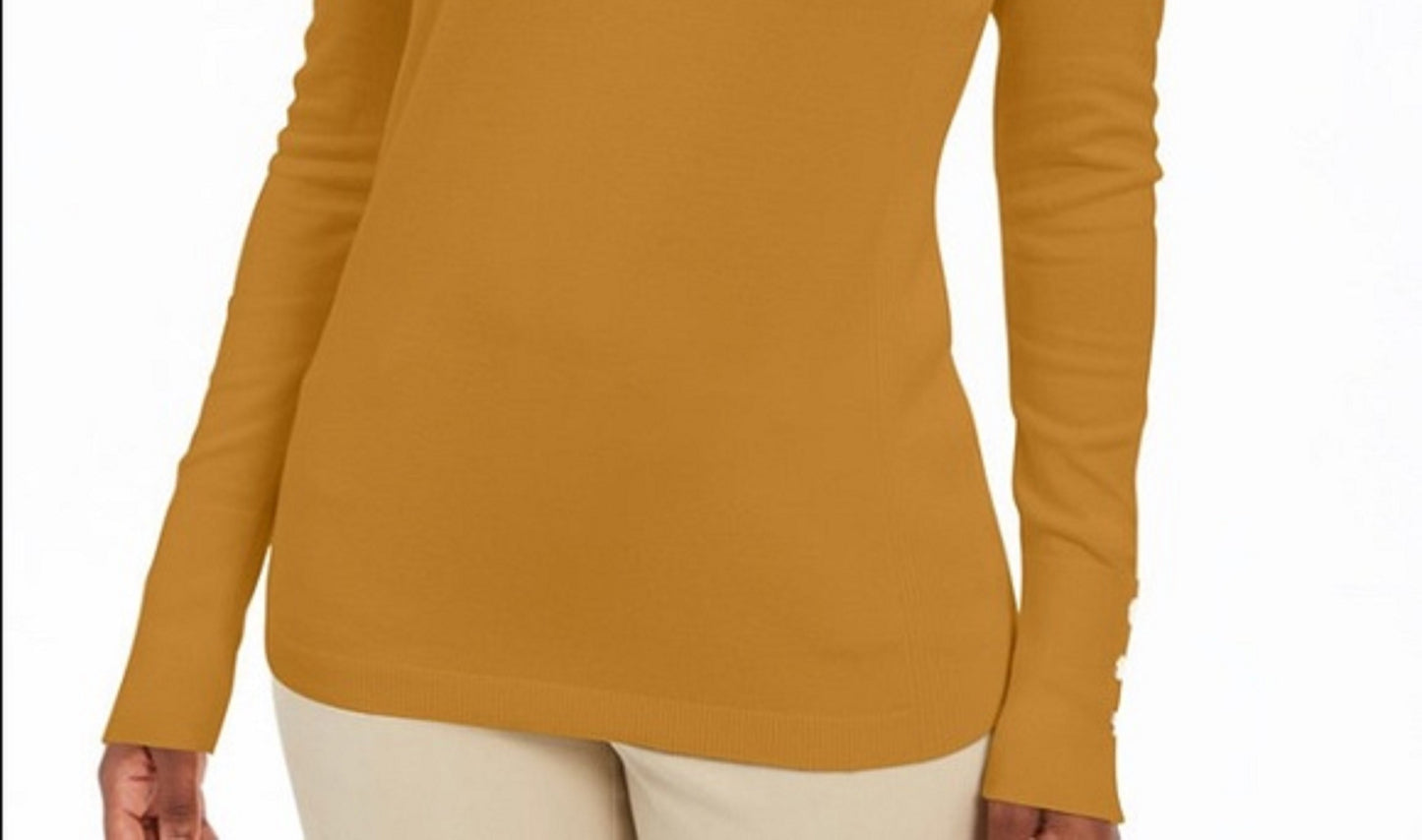 JM Women's Collection Embellished-Sleeve V-Neck Sweater Gold Size Large