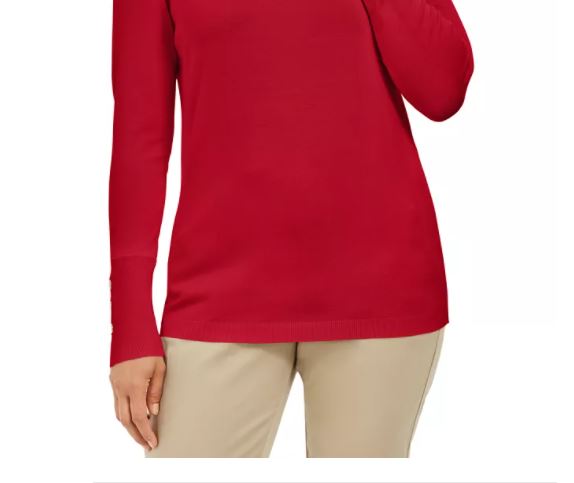 JM Collection Women's Stud Sleeve Pullover Turtleneck Sweater Red Size Large