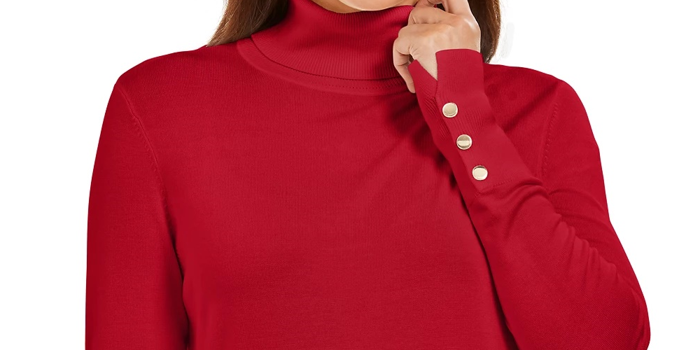 JM Collection Women's Stud Sleeve Pullover Turtleneck Sweater Red Size Small