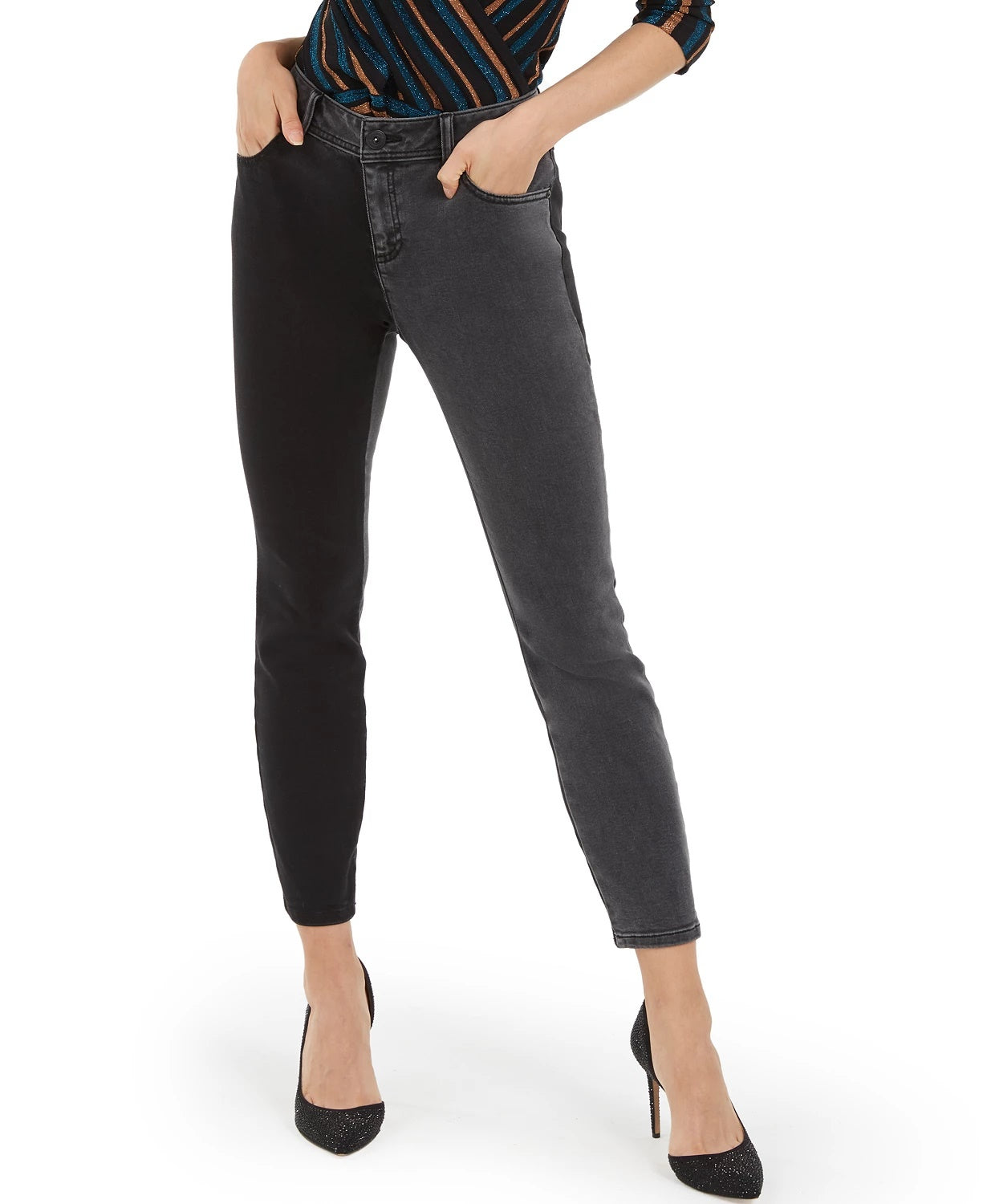 INC International Concepts Women's Two-Tone Skinny Jeans Black Size 0