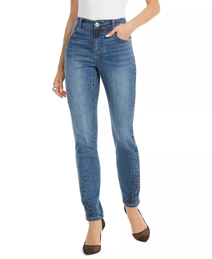 INC International Concepts Women's Rhinestone Skinny Ankle Jeans Blue Size 6