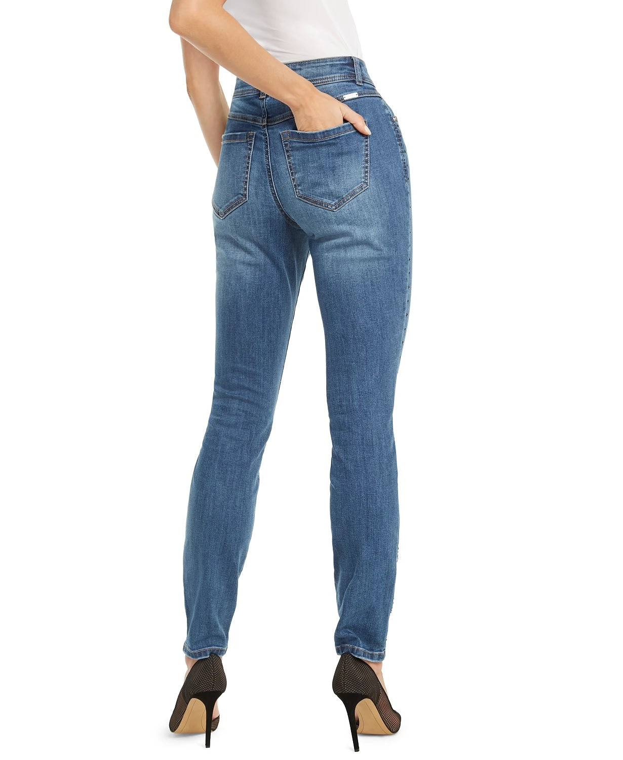 INC International Concepts Women's Rhinestone Skinny Ankle Jeans Blue Size 6