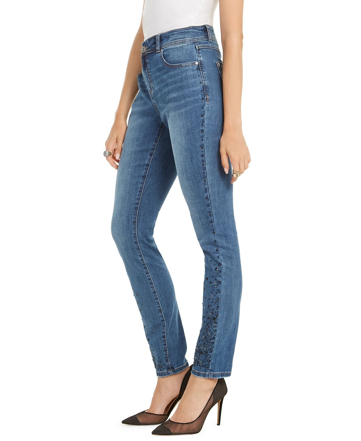 INC International Concepts Women's Rhinestone Skinny Ankle Jeans Blue Size 6