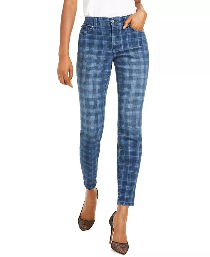 INC International Concepts Women's Plaid Skinny Jeans Blue Size 4