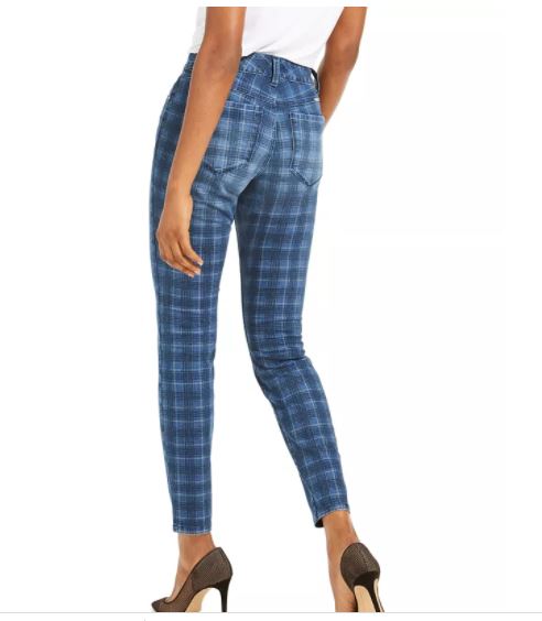 INC International Concepts Women's Plaid Skinny Jeans Blue Size 4
