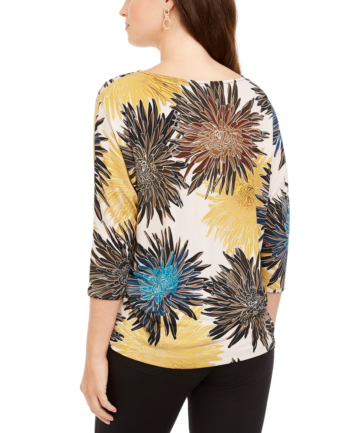 Alfani Women's Printed Boat-Neck Top Navy Size Petite Small