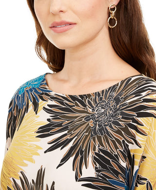 Alfani Women's Printed Boat-Neck Top Navy Size Petite Small