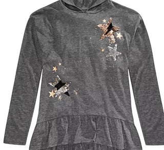 Epic Threads Big Girls Hooded Reversible Sequin Star Top Dark Gray Size X-Large