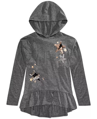 Epic Threads Big Girls Hooded Reversible Sequin Star Top Dark Gray Size X-Large