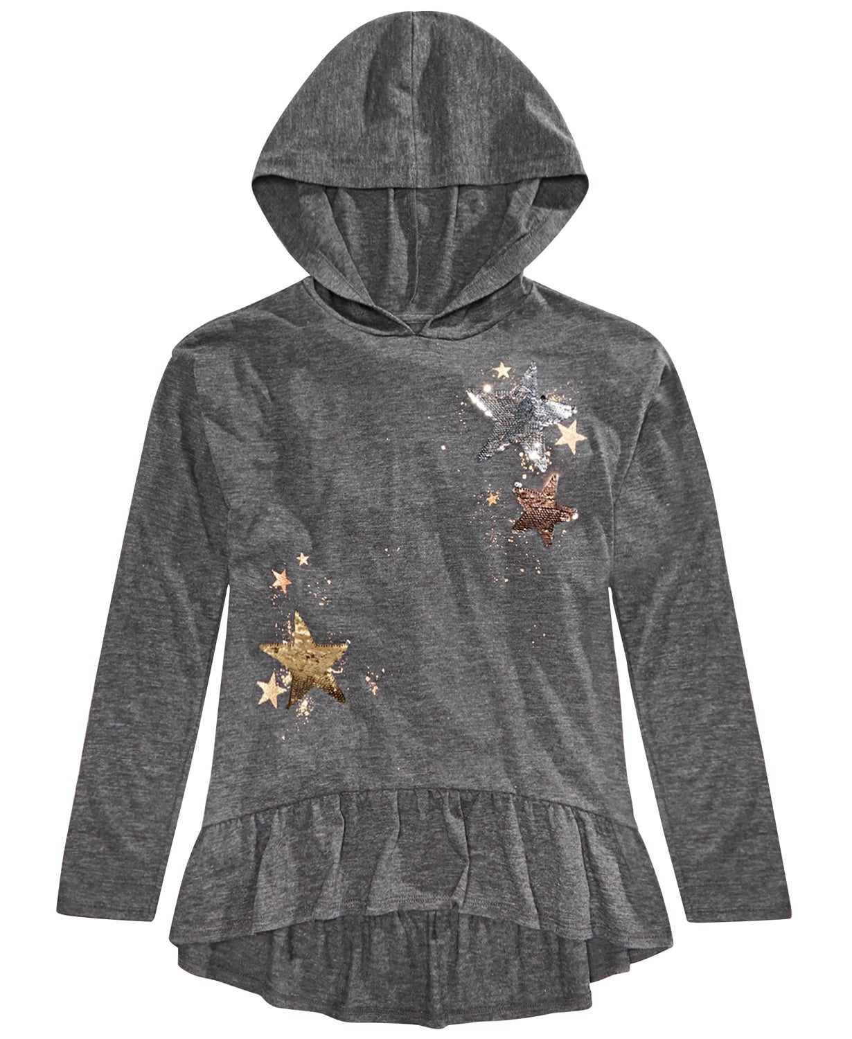 Epic Threads Big Girls Hooded Reversible Sequin Star Top Dark Gray Size X-Large