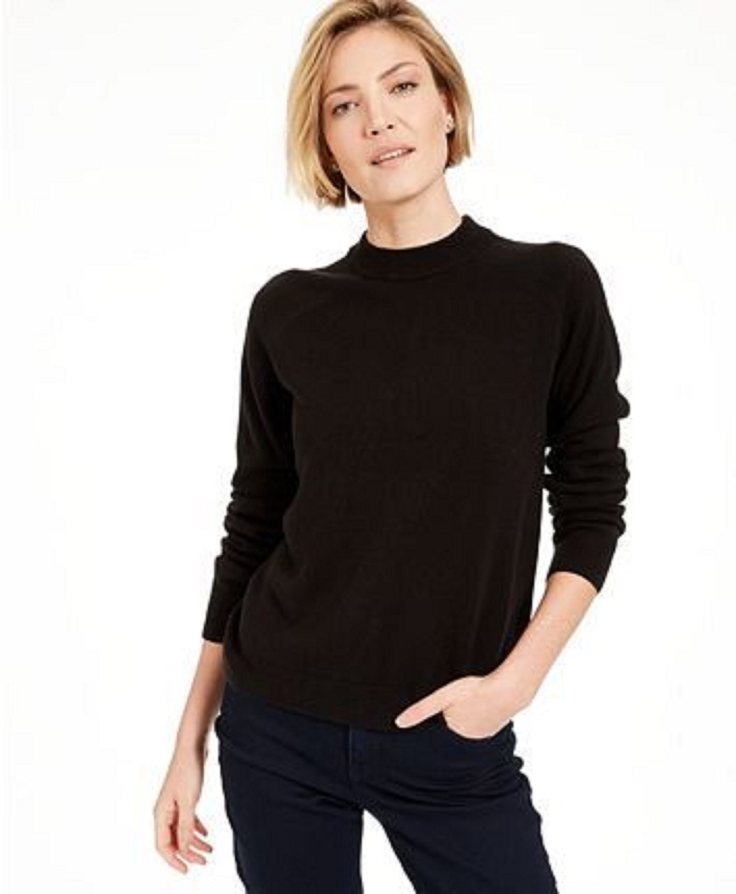 Karen Scott Women's Zip-Back Mock-Neck Sweater Black Size Extra Large