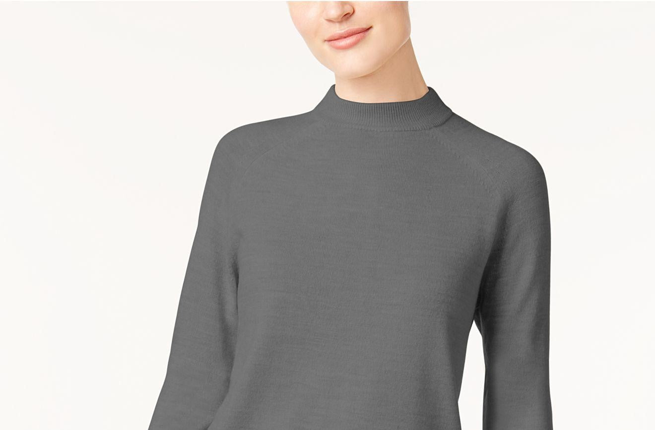 Karen Scott Women's Zip Back Mock Neck Sweater Charcoal Size Medium