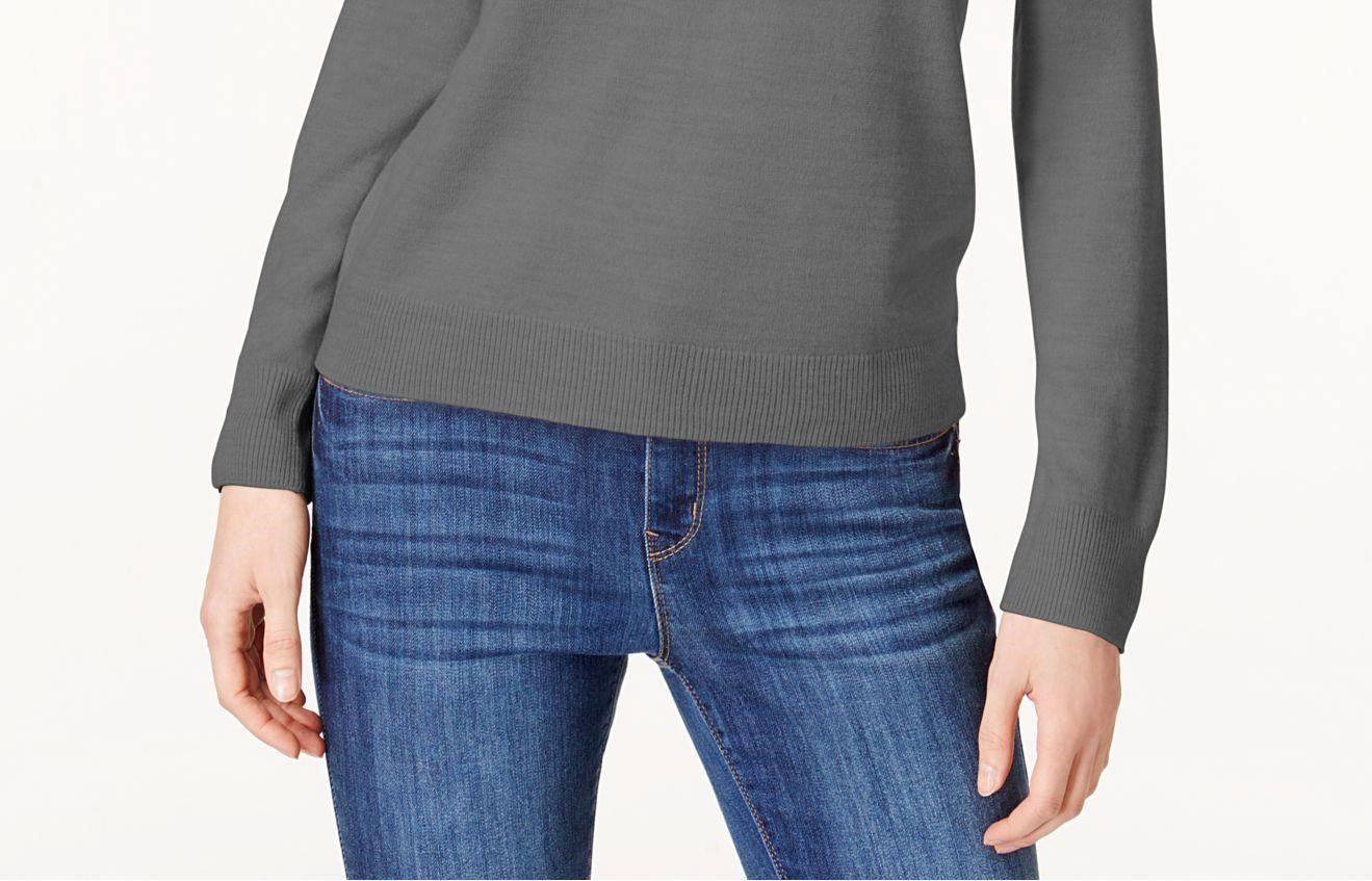 Karen Scott Women's Zip Back Mock Neck Sweater Charcoal Size Medium