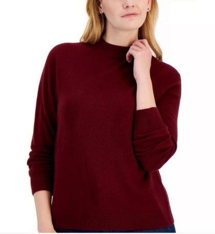 Karen Scott Women's Zip Back Mock Neck Sweater  Wine Size Medium