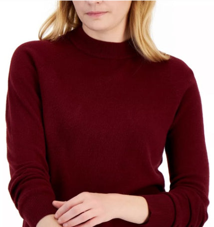 Karen Scott Women's Zip Back Mock Neck Sweater  Wine Size Medium