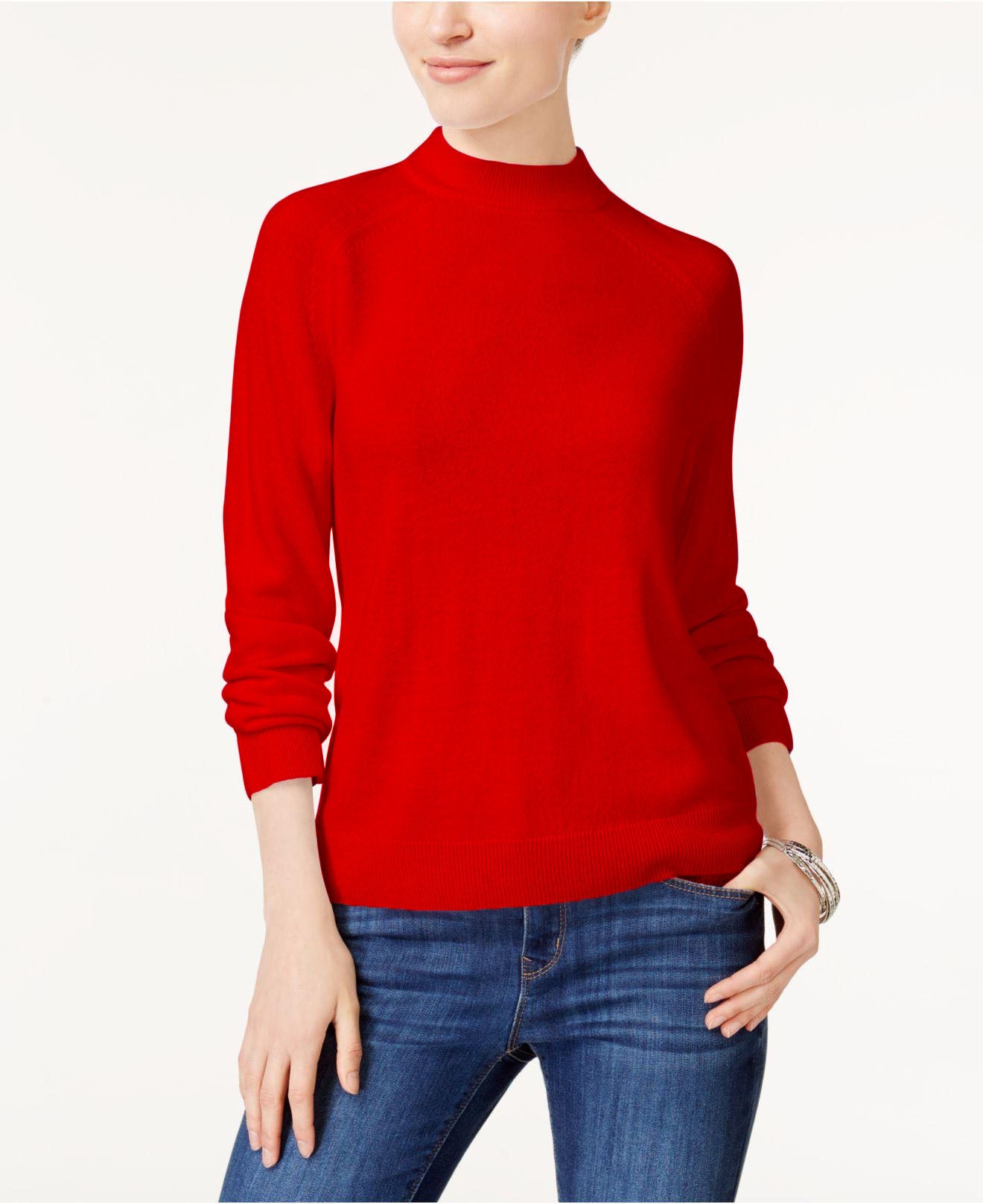 Karen Scott Women's Zip Back Mock Neck Sweater Red Size Extra Large