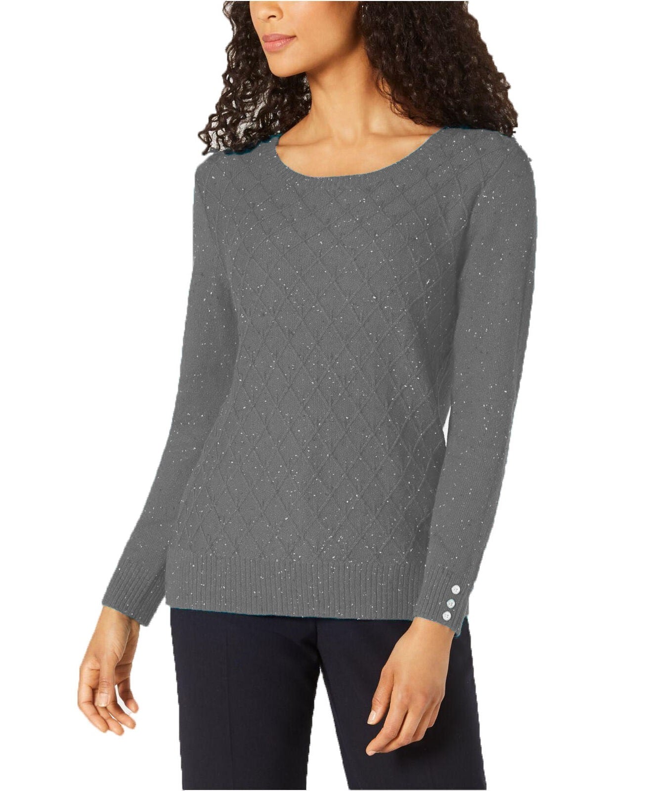 Karen Scott Women's V-Neck Luxsoft Sweater Charcoal Size Large
