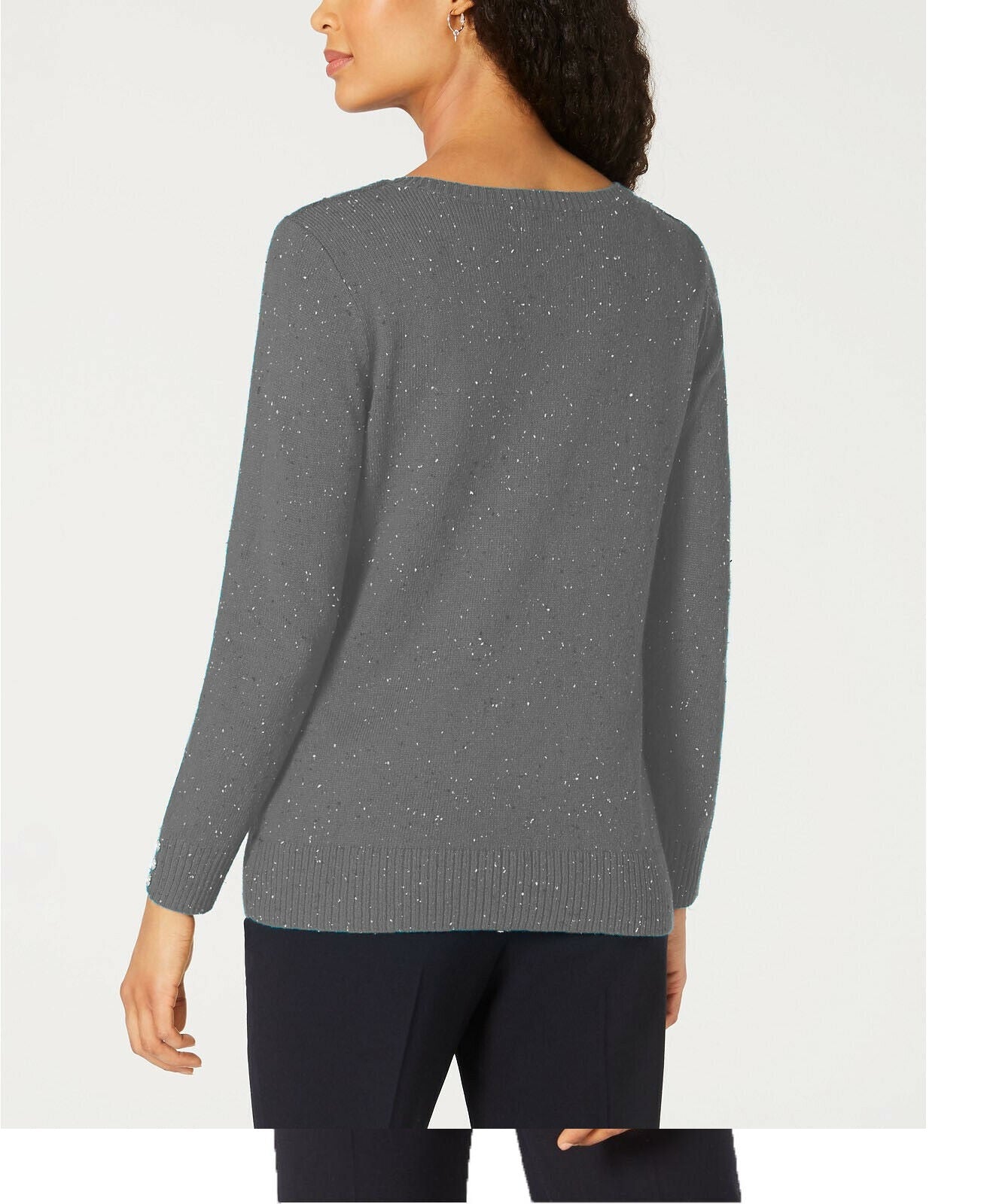 Karen Scott Women's V-Neck Luxsoft Sweater Charcoal Size Large