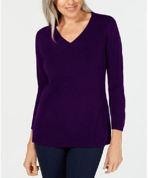 Karen Scott Women's V-Neck Sweater Purple Size Large