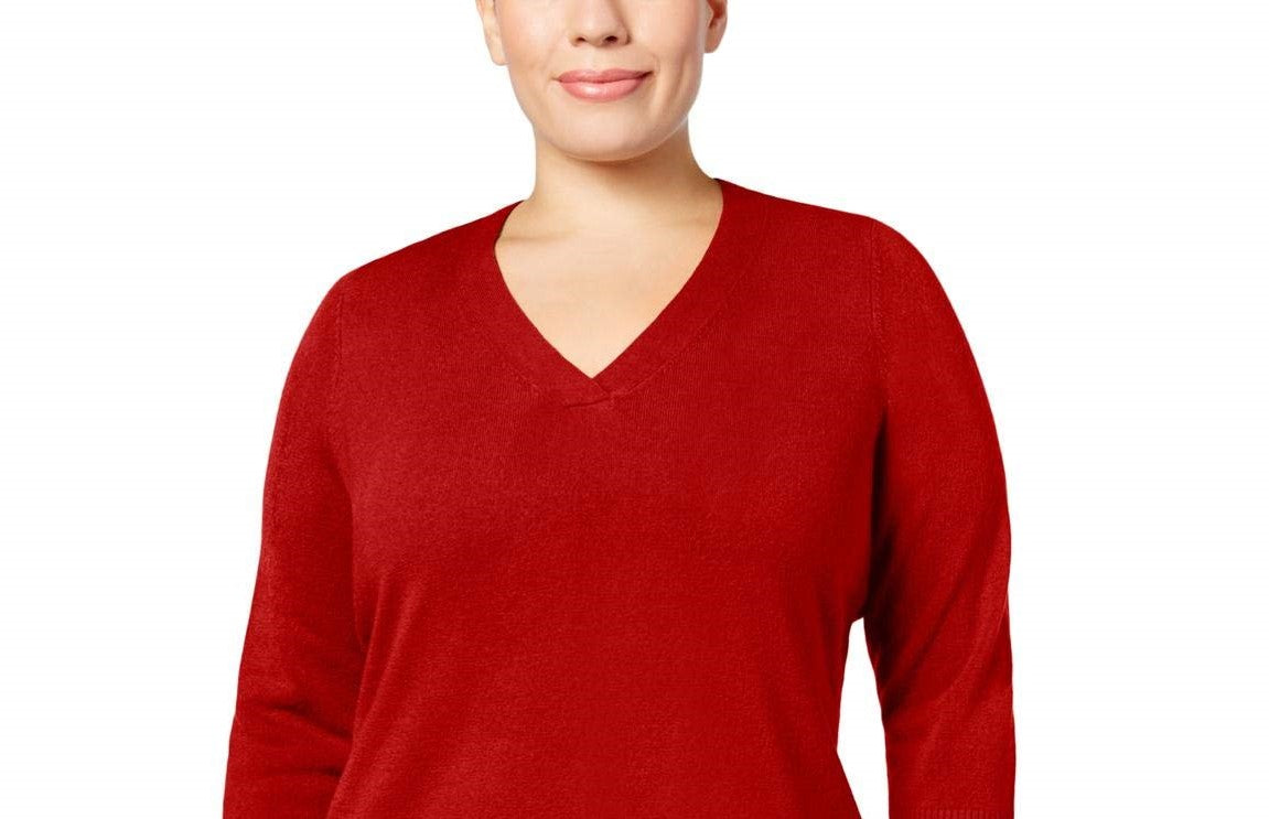 Karen Scott Women's V-Neck Sweater Red Size Extra Large
