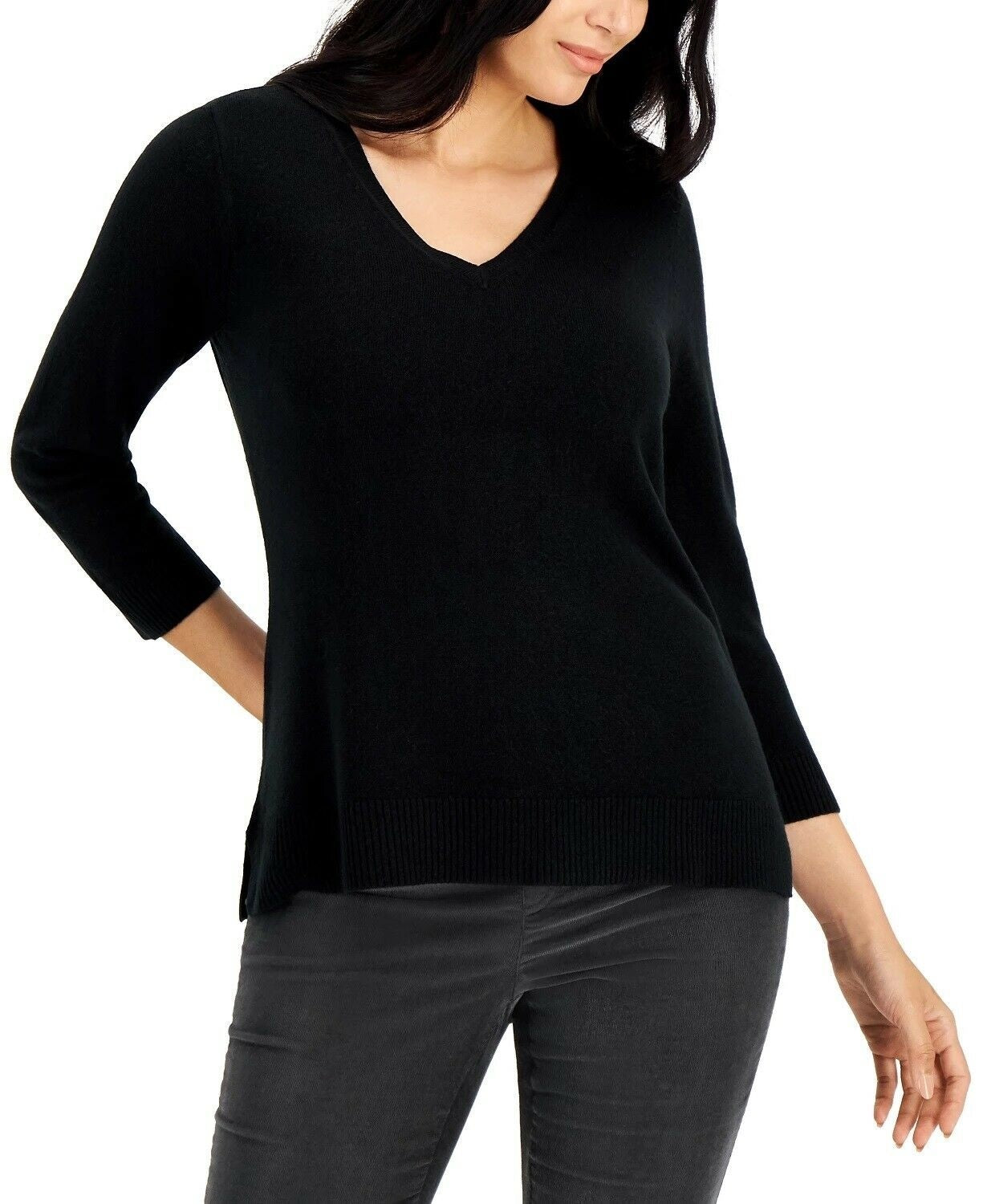 Karen Scott Women's Petite V-Neck Sweater Black Size Medium