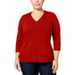 Karen Scott Women's Plus Size V-Neck Luxsoft Sweater  Red Size 1X