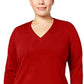 Karen Scott Women's Plus Size V-Neck Luxsoft Sweater  Red Size 1X