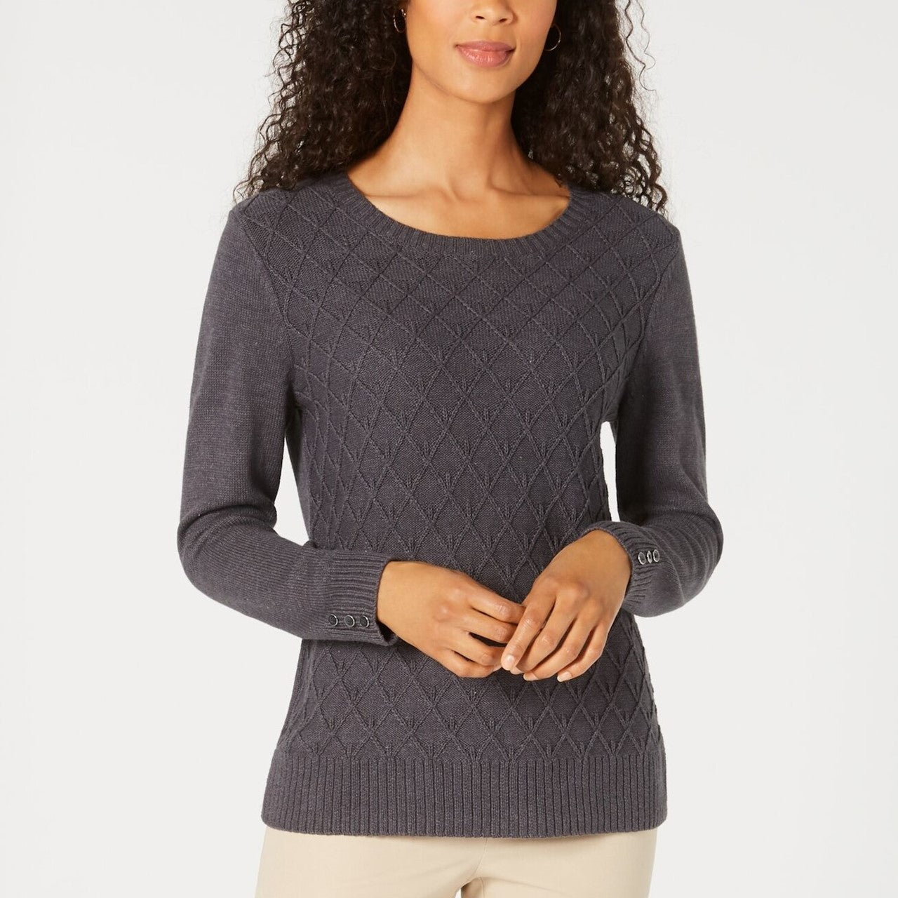 KAREN SCOTT Womens Gray Long Sleeve Crew Neck Sweater Size Medium