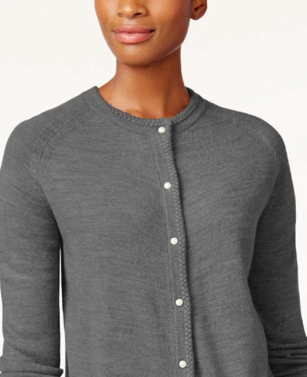 Karen Scott Women's Bead-Button Cardigan Grey Size Small