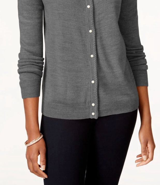Karen Scott Women's Bead-Button Cardigan Grey Size Small