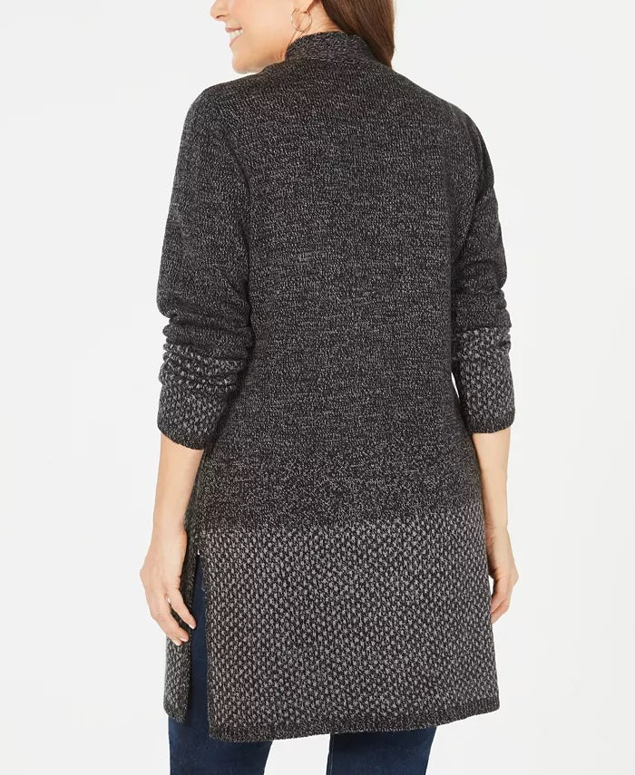 Karen Scott Women's Open-Front Contrast-Trim Cardigan Black Size Small