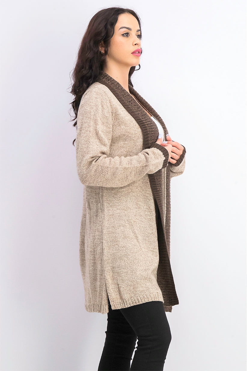 Karen Scott Women's Contrast-Trim Open-Front Cardigan Brown Size Extra Large
