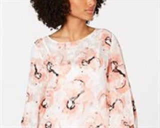 Alfani Women's Petite Printed Bubble-Hem Top Orange Size Medium