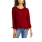 Style & Co Women's Drawstring Tie-Cuff Top Dark Red Size Small