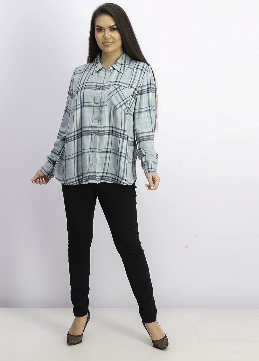 Style & Co Women's Plaid One-Pocket Shirt Green Size Large
