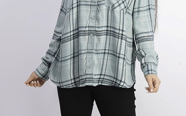 Style & Co Women's Plaid One-Pocket Shirt Green Size Large