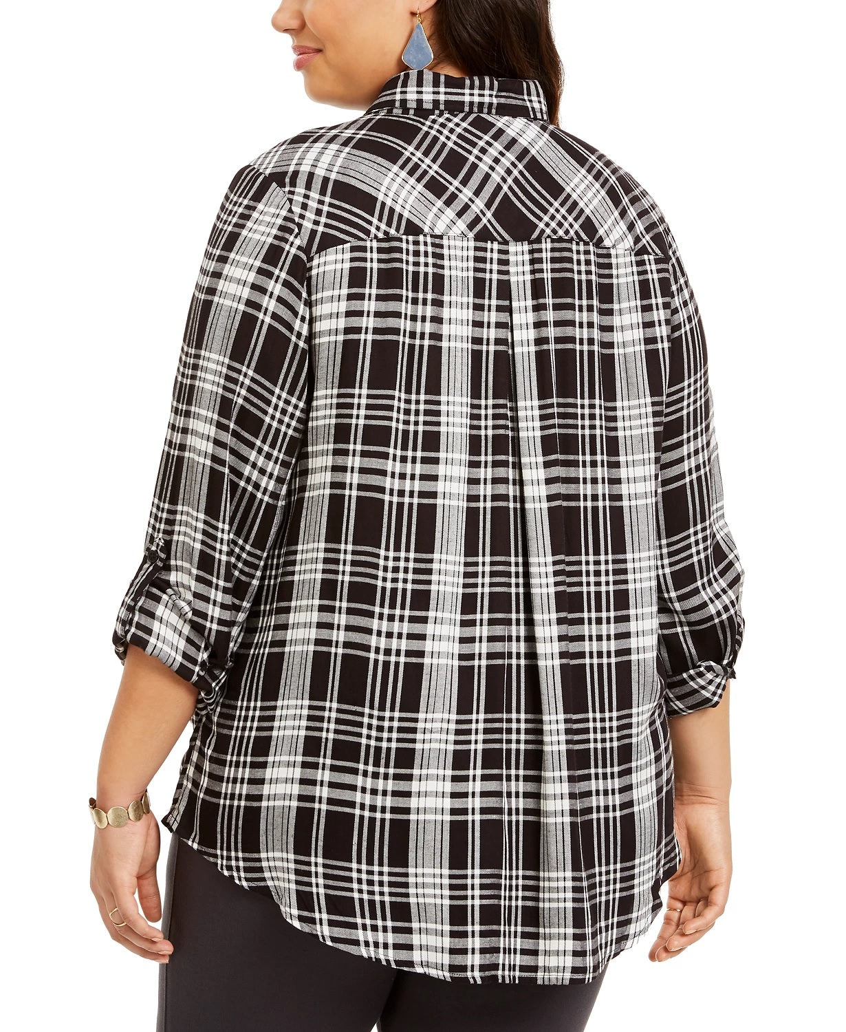 Style & Co Women's Plus Size Plaid Button-Up Shirt Black Size 0X