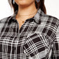 Style & Co Women's Plus Size Plaid Button-Up Shirt Black Size 0X