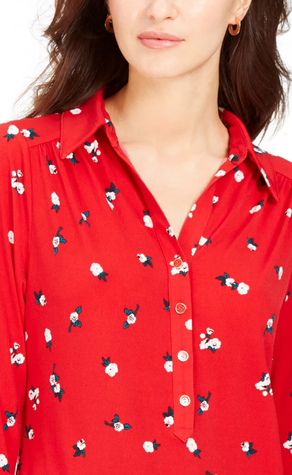 Charter Club Women's 3/4 Sleeve Printed Polo Top Wine Size Small