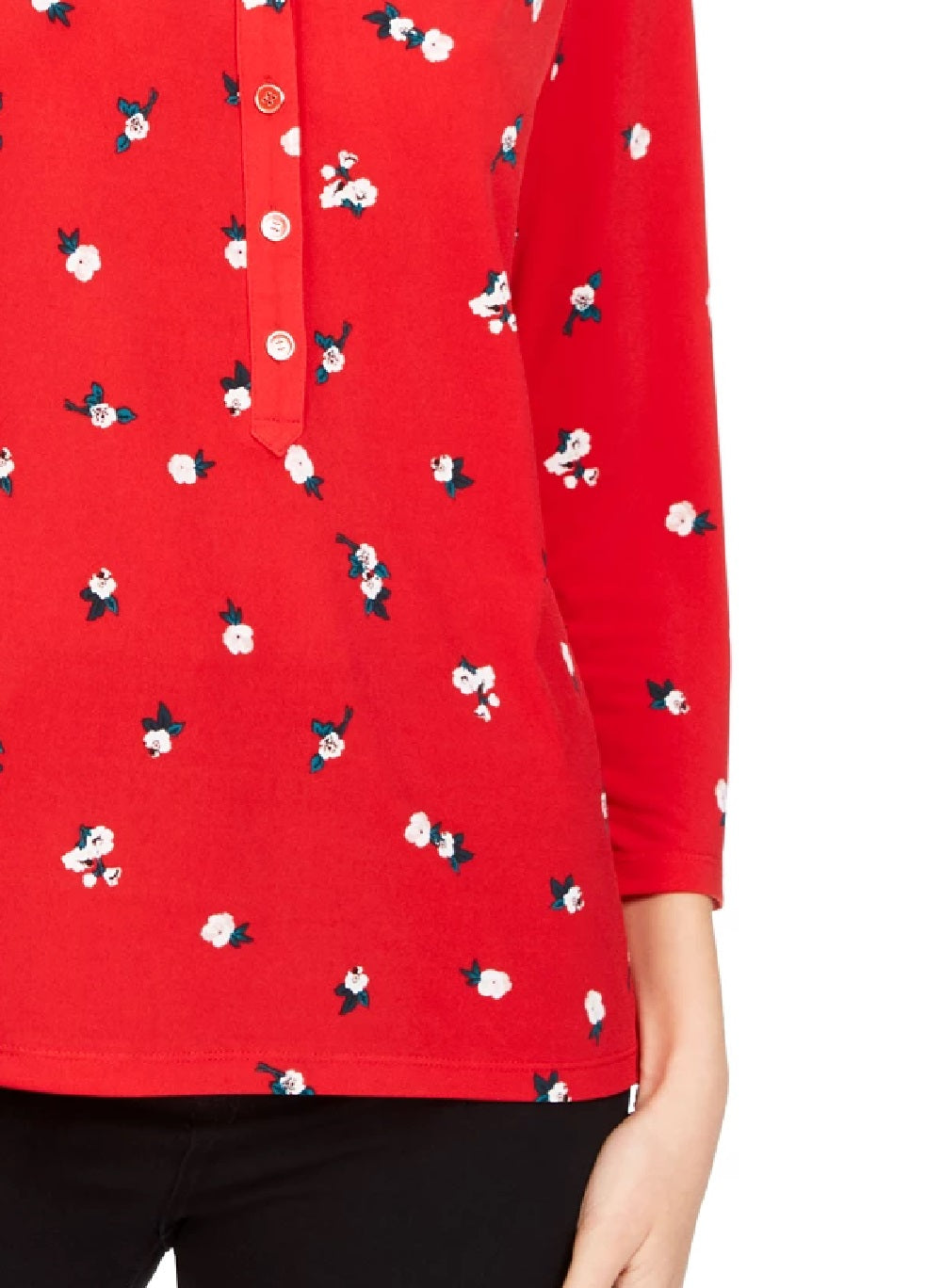 Charter Club Women's 3/4 Sleeve Printed Polo Top Wine Size Small