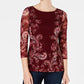 Charter Club Women's Petite Floral-Print Mesh Top Wine Size Medium