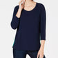 Charter Club Women's Contrast Pleated Back Ribbed Top Blue Size XX-Large